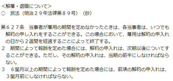 民法第627条＜解雇・退職について＞